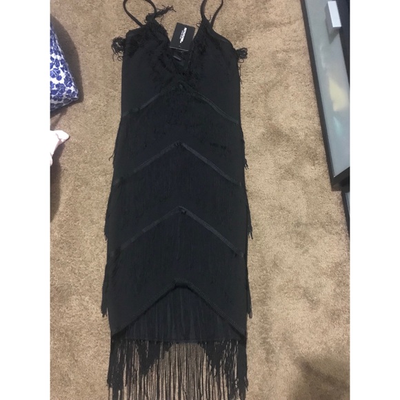 black strappy tassel longline midi dress